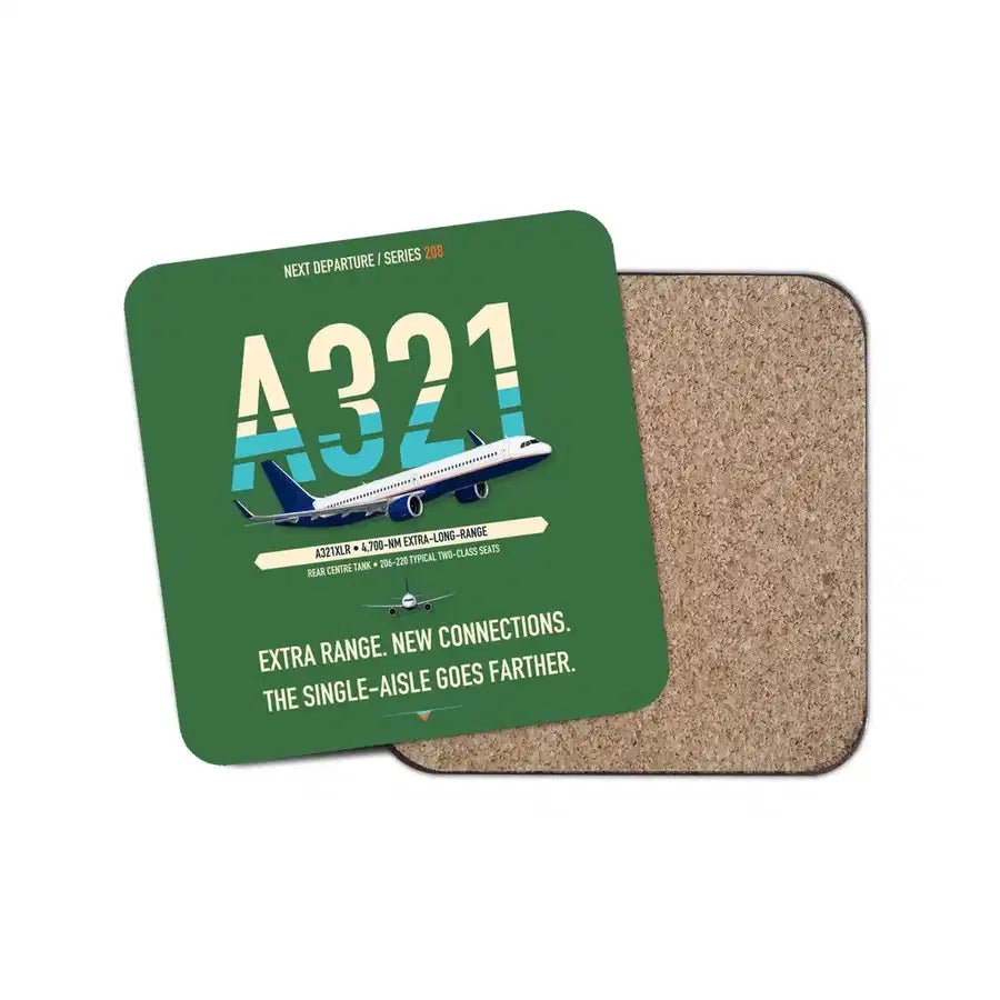 Airbus A321XLR design on green 1 piece coaster