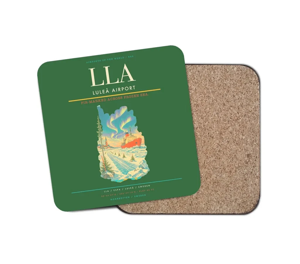 Luleå Airport (LLA) design on green 1 piece coaster