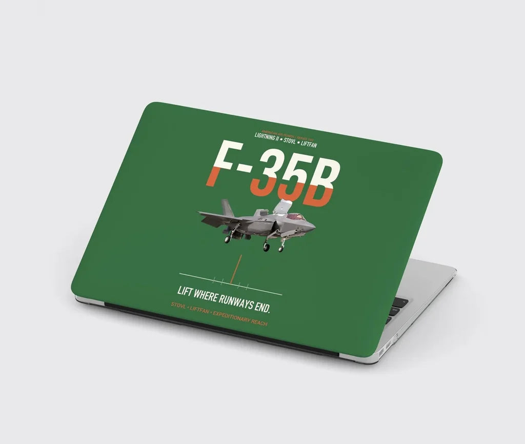 F-35B Lightning II Lift Where Runways End design on green MacBook case