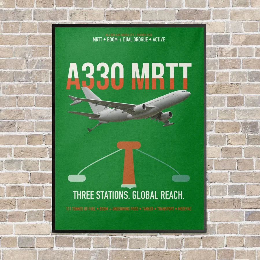 Airbus A330 MRTT vertical canvas print - framed - green background
