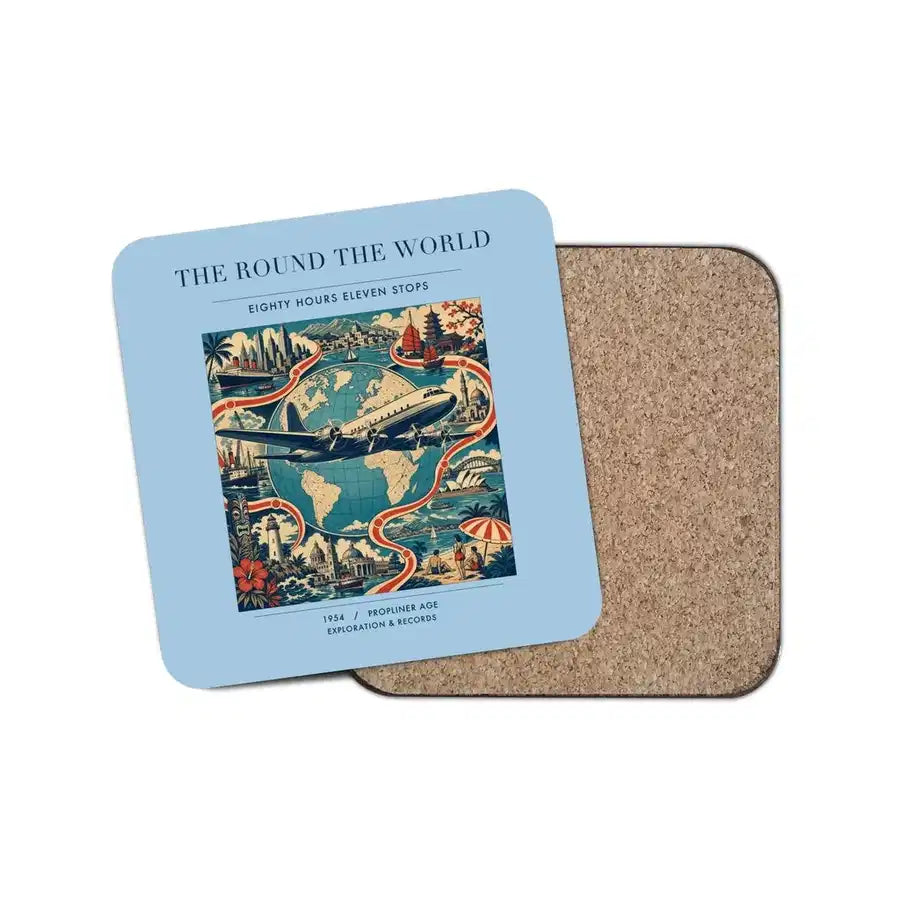 The Round The World - Designed Coasters design on light blue 1-piece
