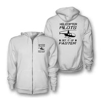 Thumbnail for Helicopter Pilots Get It Up Faster Zipped Hoodie - White