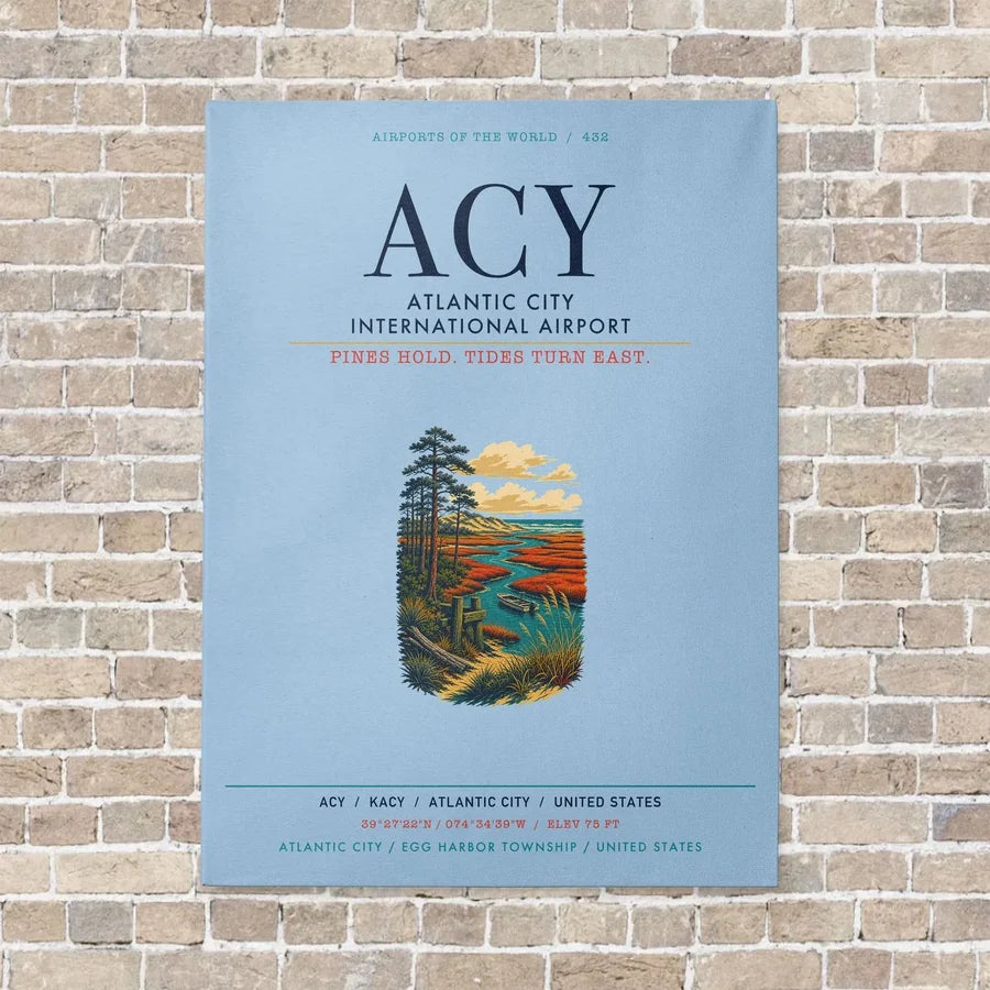Atlantic City International Airport ACY vertical canvas print - no frame - light blue background