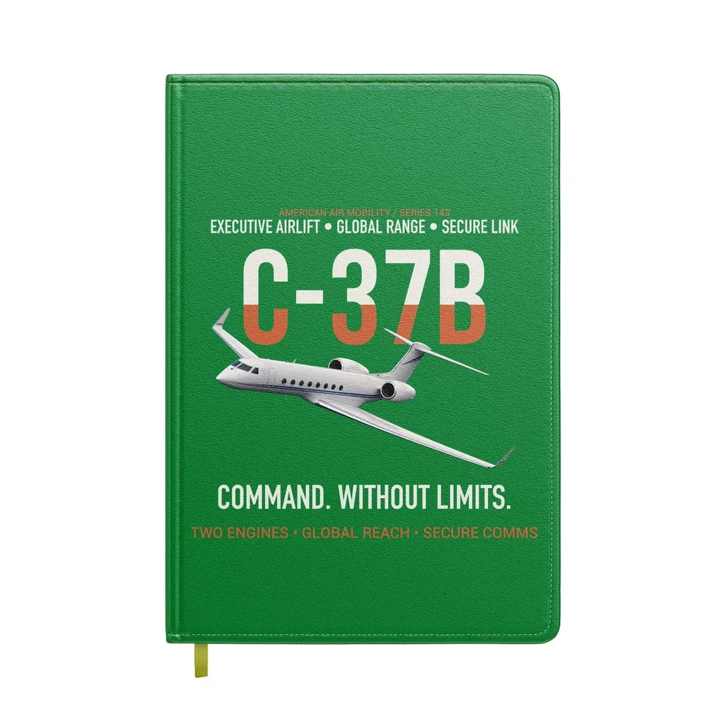 C-37B Global Command Link design on green notebook