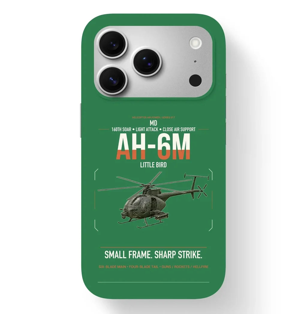MD AH-6M Little Bird design on green magsafe iphone case, for iPhone 17 Pro