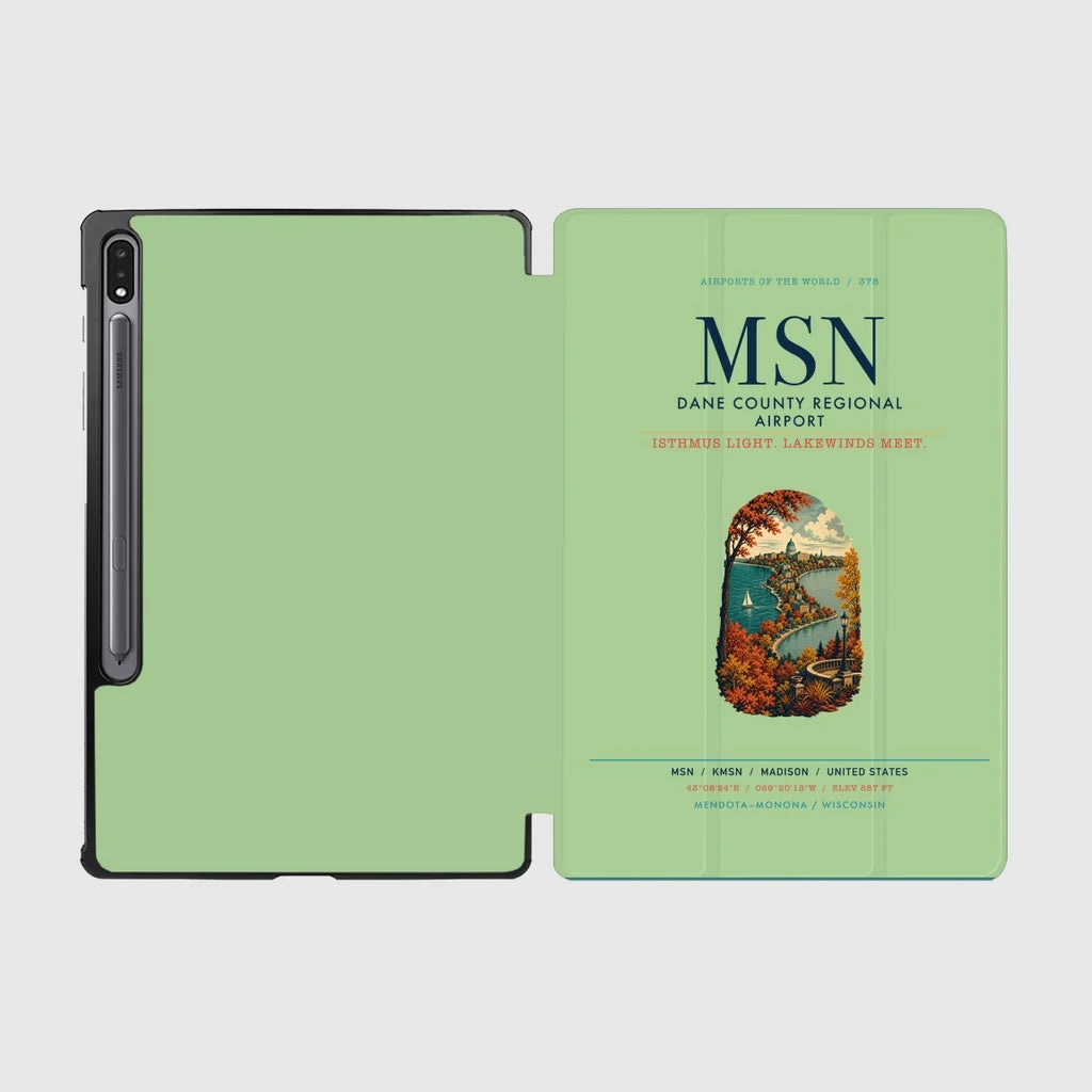 Dane County Regional Airport Madison (MSN) design on light green samsung tablet tablet case
