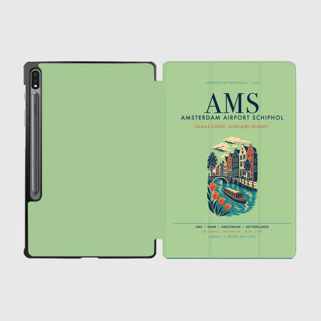 Amsterdam Airport Schiphol (AMS) design on light green samsung tablet tablet case