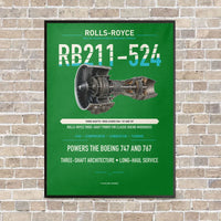 Thumbnail for RB211-524 vertical canvas print - framed - green background