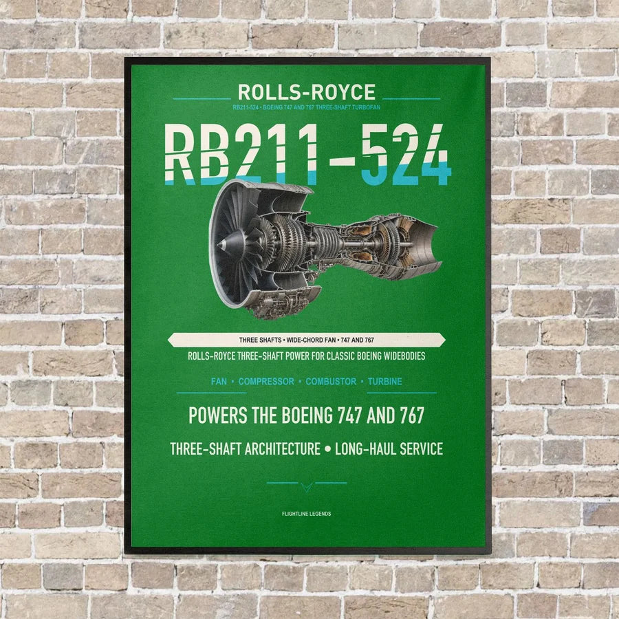 RB211-524 vertical canvas print - framed - green background
