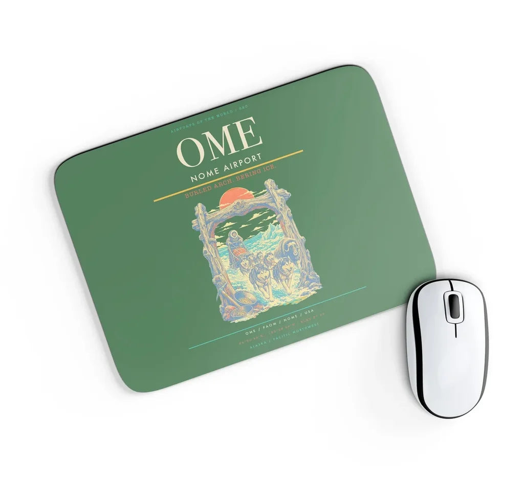Nome Airport (OME) design on green rectangle mouse pad