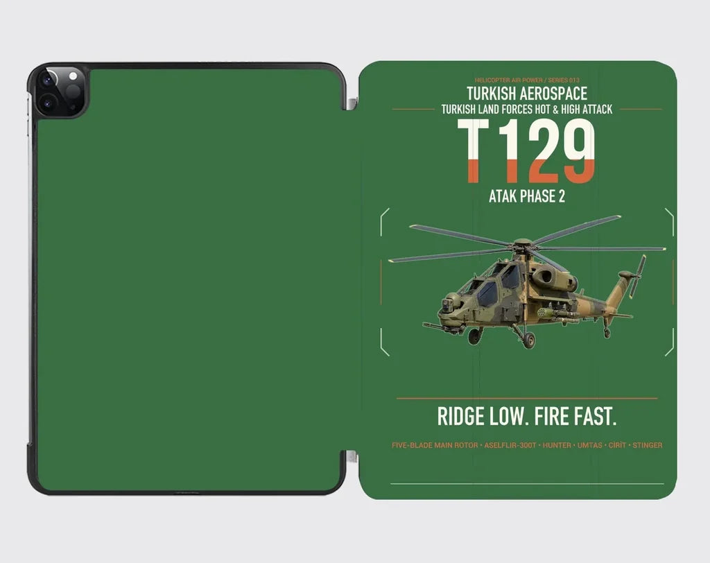 Turkish Aerospace T129 ATAK Phase 2 design on green ipad tablet case