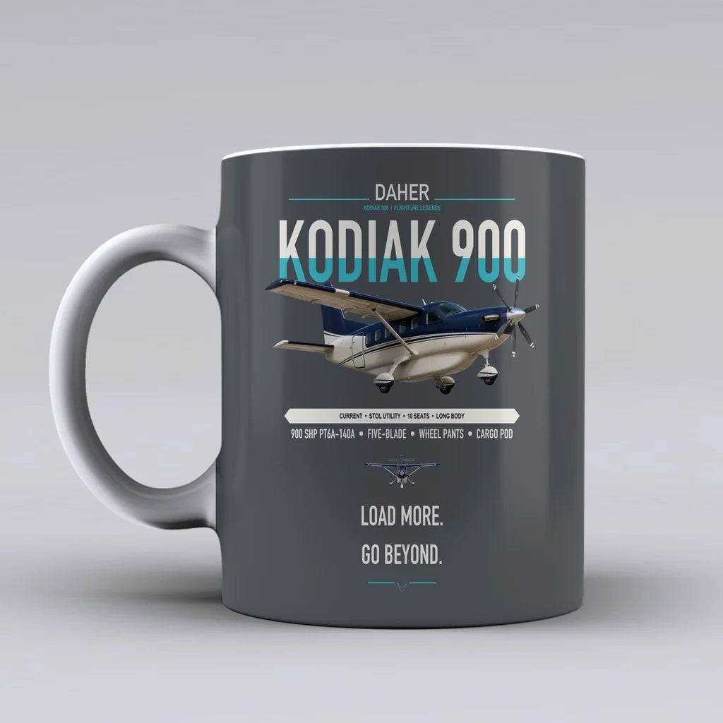 Daher Kodiak 900 design on gray ceramic mug, double-side print