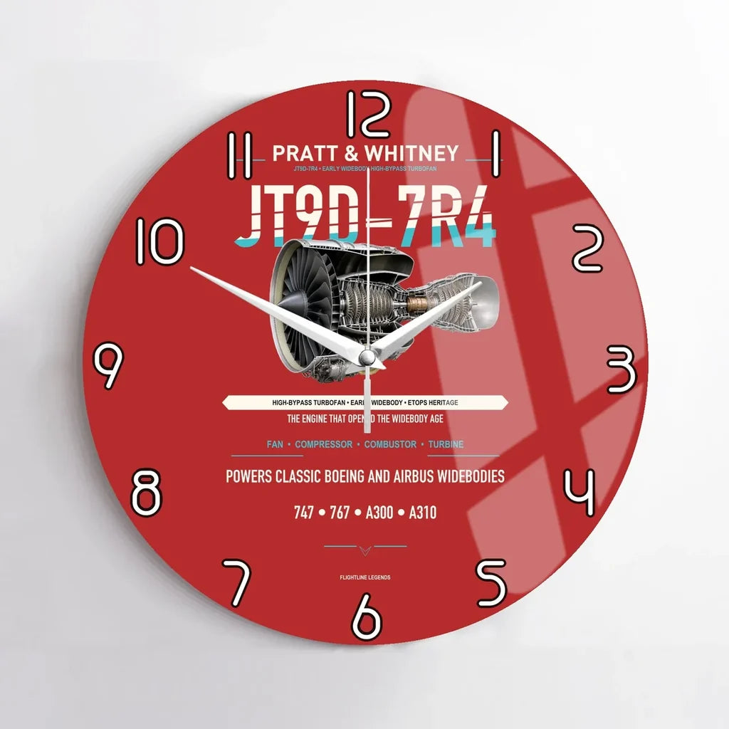 JT9D-7R4 design on red no frame wall clock