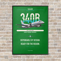 Thumbnail for Saab 340B vertical canvas print - framed - green background