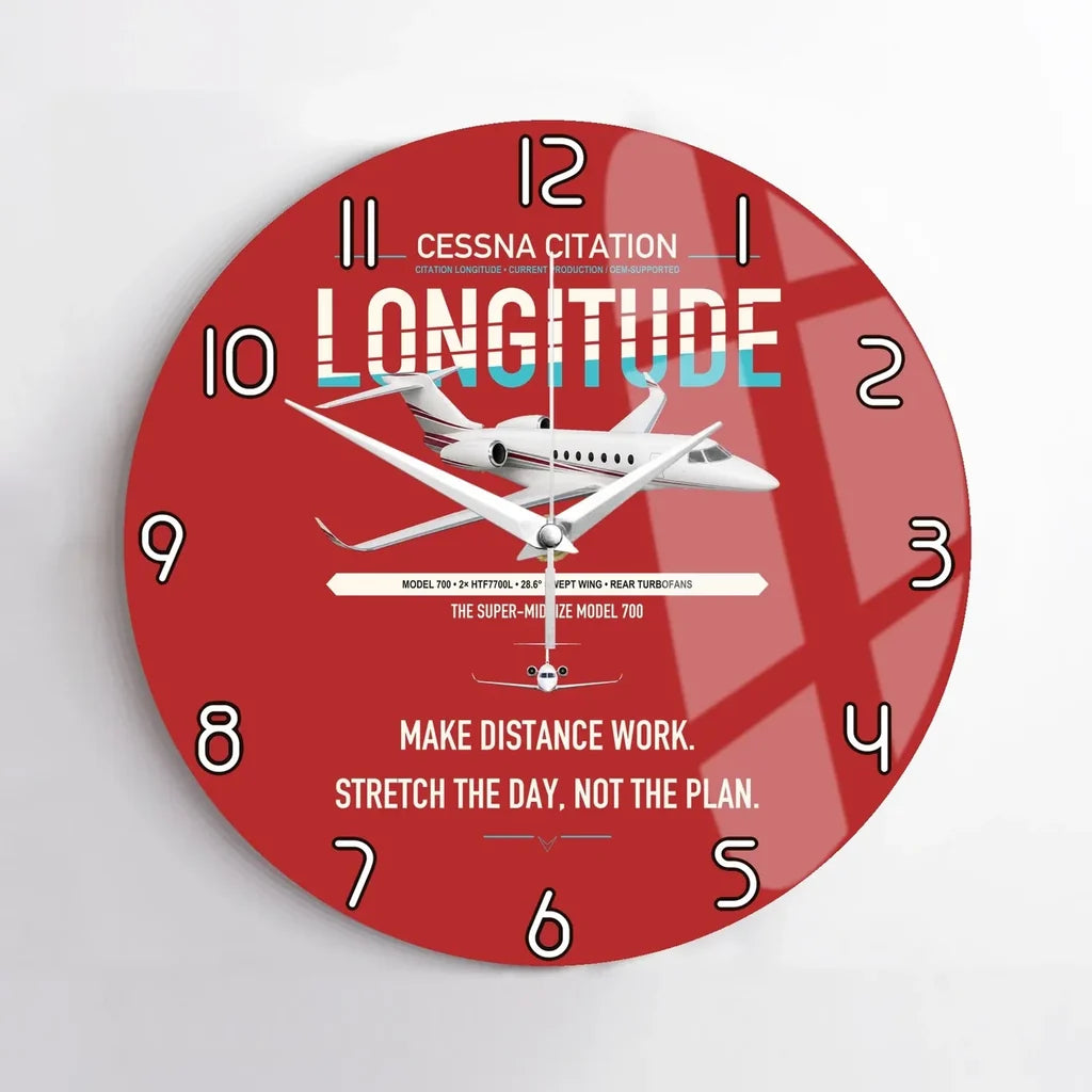 Cessna Citation Longitude design on red no frame wall clock