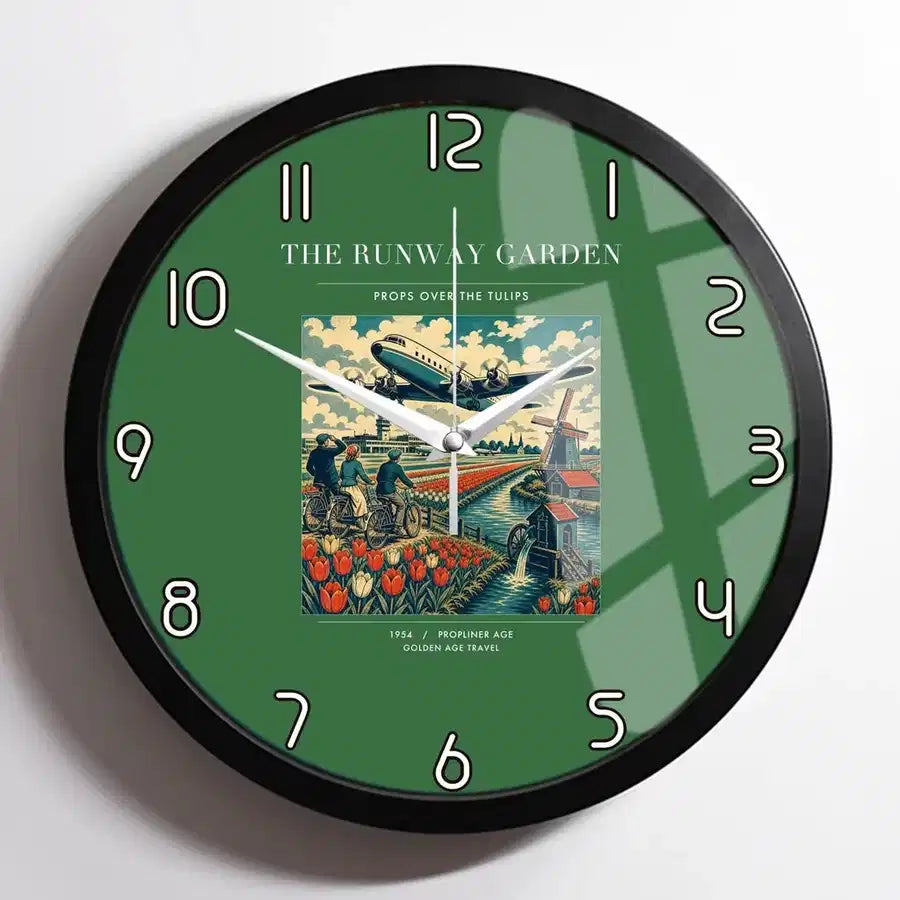VINTAGE G4089 - The Runway Garden - Designed Wall Clocks design on green framed
