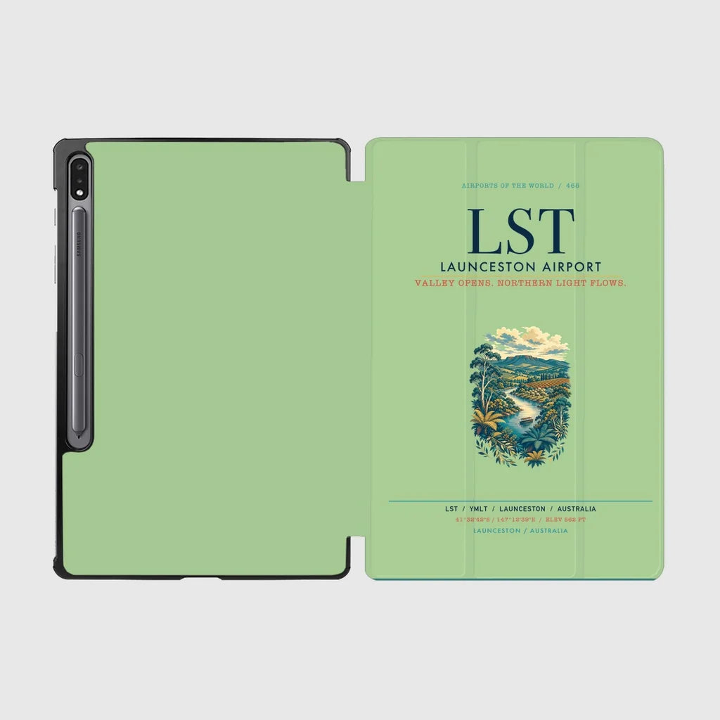 Launceston Airport (LST) design on light green samsung tablet tablet case