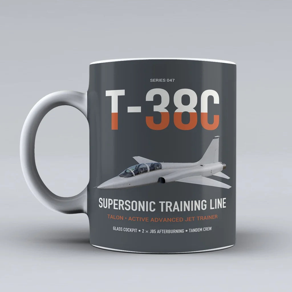T-38C Talon design on gray ceramic mug, double-side print