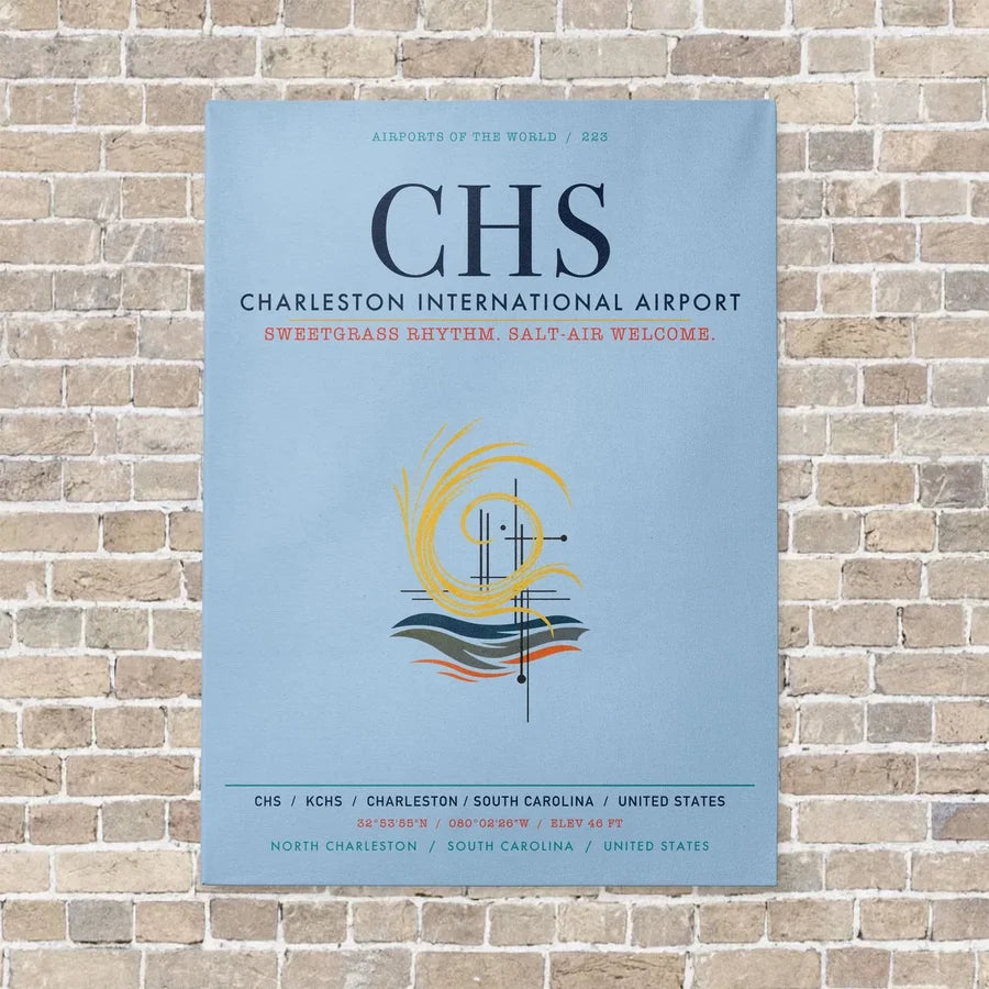 Charleston International Airport CHS vertical canvas print - no frame - light blue background