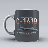 Thumbnail for C-141B Starlifter design on gray ceramic mug, double-side print