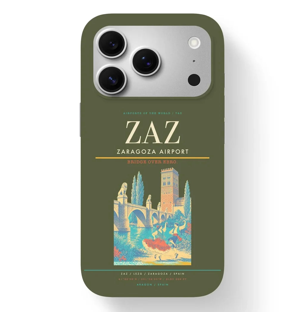 Zaragoza Airport (ZAZ) design on green army iPhone 17 Pro MagSafe case