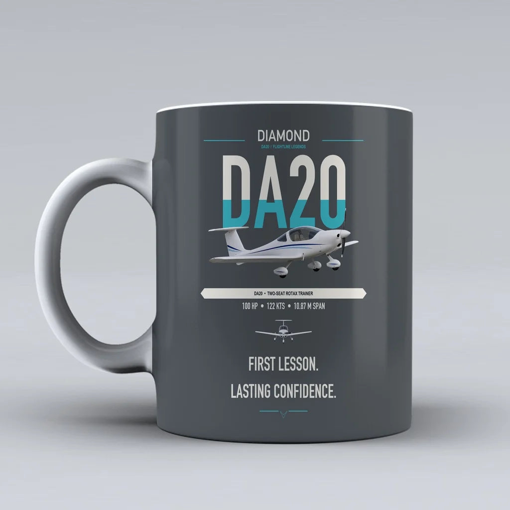 Diamond DA20 design on gray ceramic mug, double-side print
