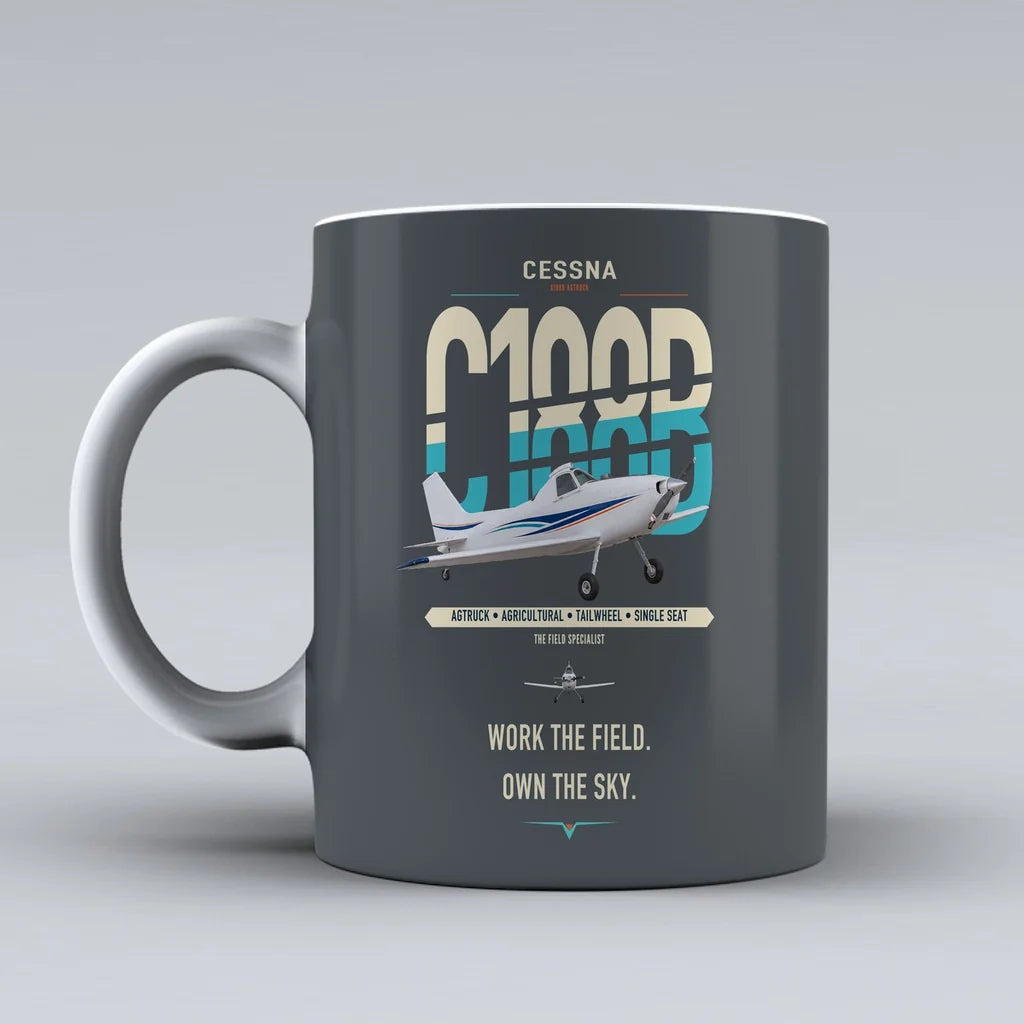 Cessna A188B AgTruck design on gray ceramic mug, double-side print