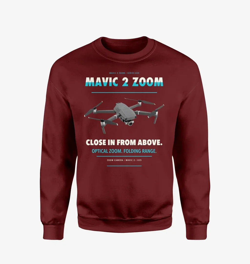 DJI Mavic 2 Zoom design on wine red sweatshirt