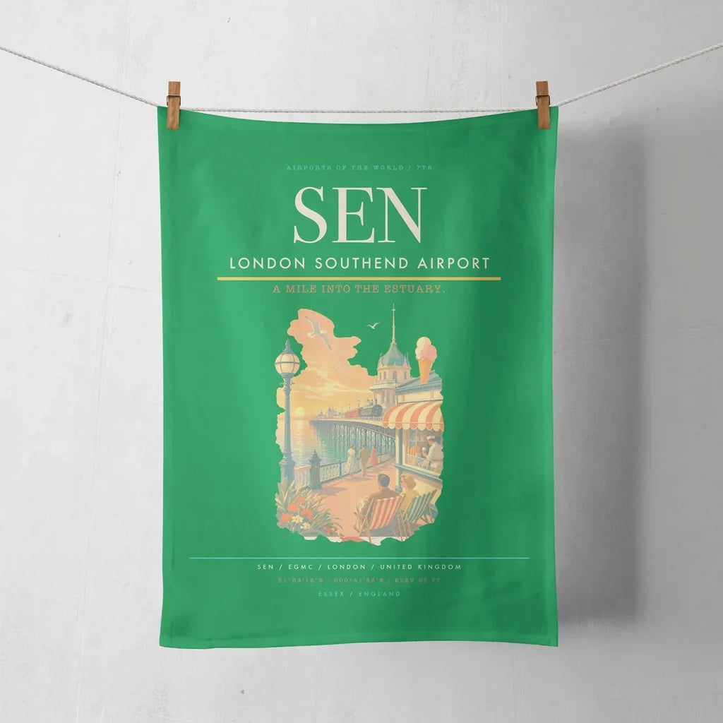 London Southend Airport (SEN) design on green towel