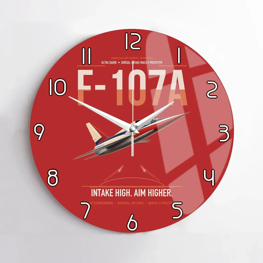F-107A Ultra Sabre design on red no frame wall clock