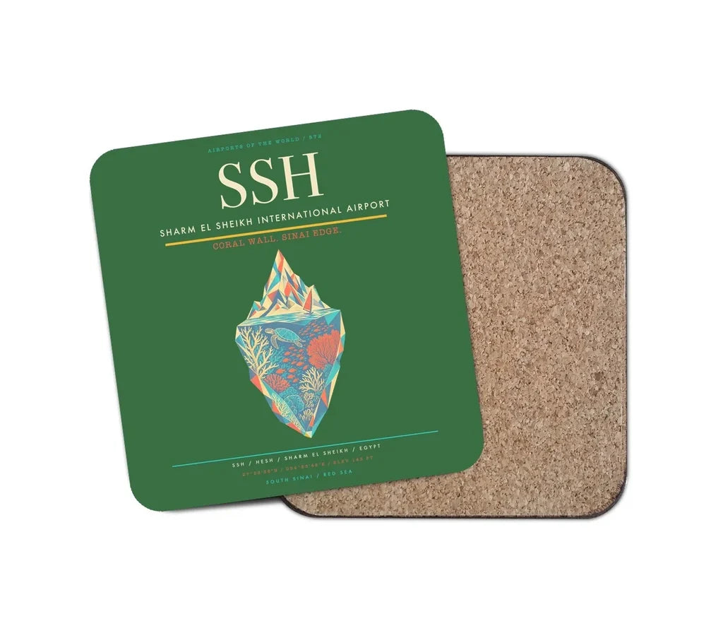 Sharm El Sheikh International Airport (SSH) design on green 1 piece coaster