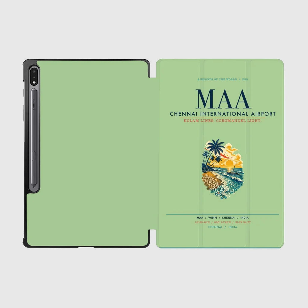Chennai International Airport (MAA) design on light green samsung tablet tablet case