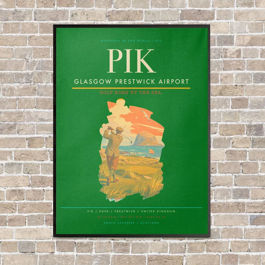 Glasgow Prestwick Airport PIK vertical canvas print - framed - green background