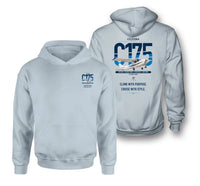 Thumbnail for Cessna 175 Skylark design on light blue double-side hoodie, double-side print