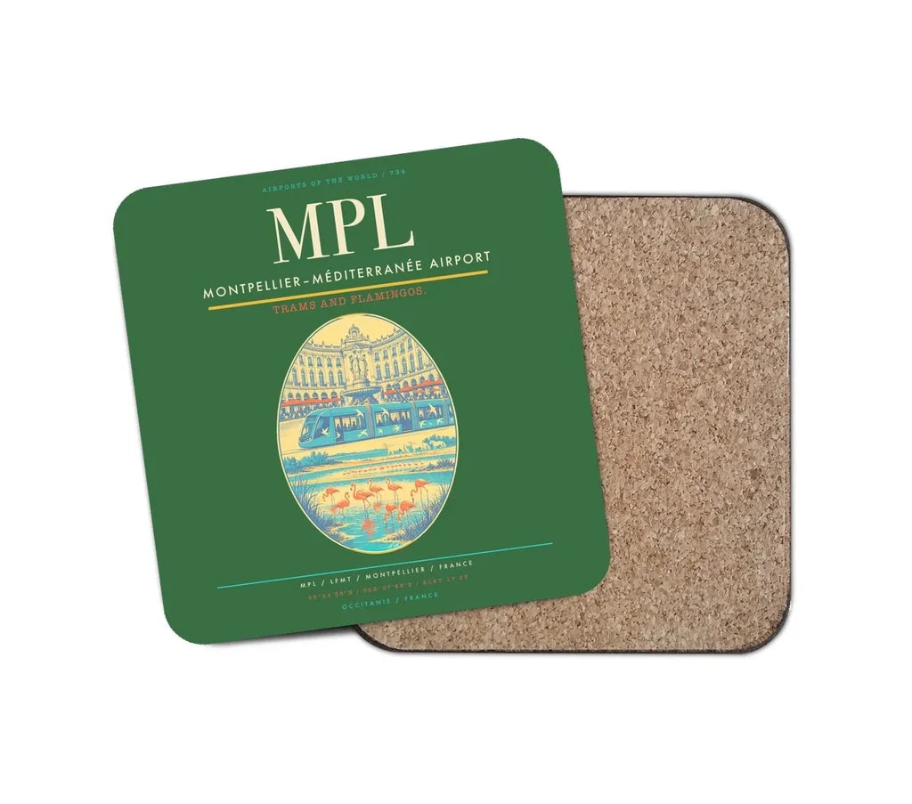 Montpellier–Méditerranée Airport (MPL) design on green 1 piece coaster