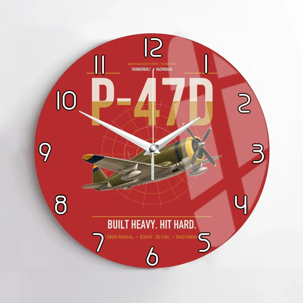 P-47D Thunderbolt Razorback design on red no frame wall clock