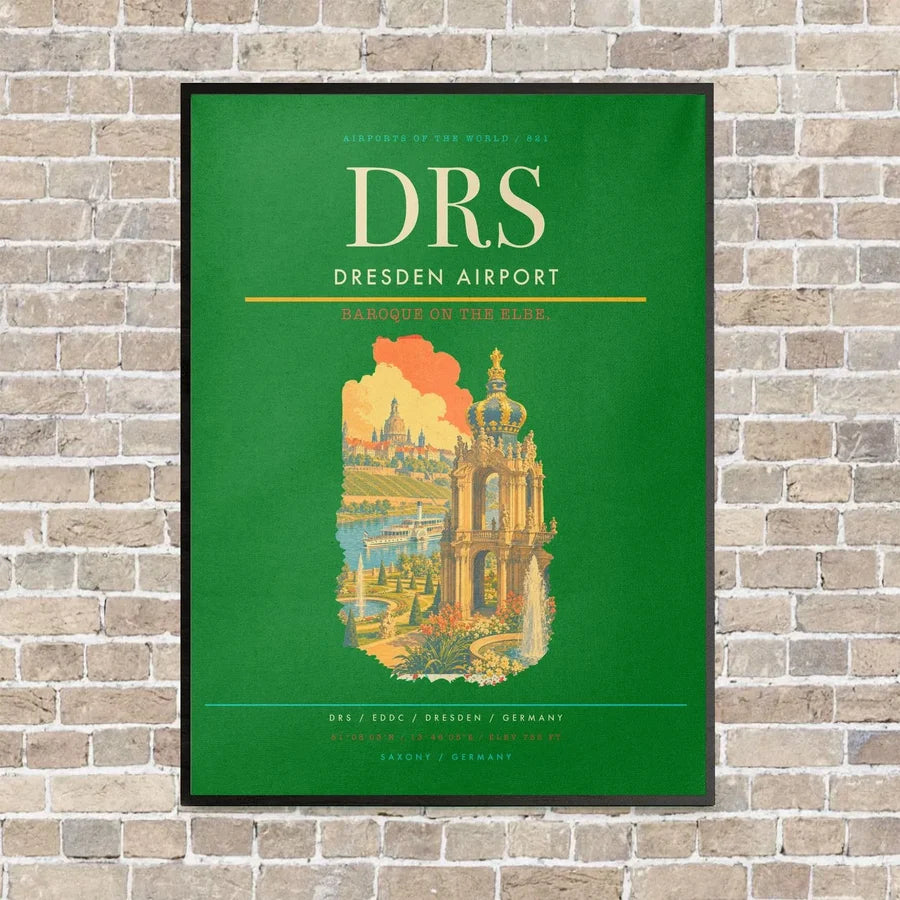 Dresden Airport DRS vertical canvas print - framed - green background