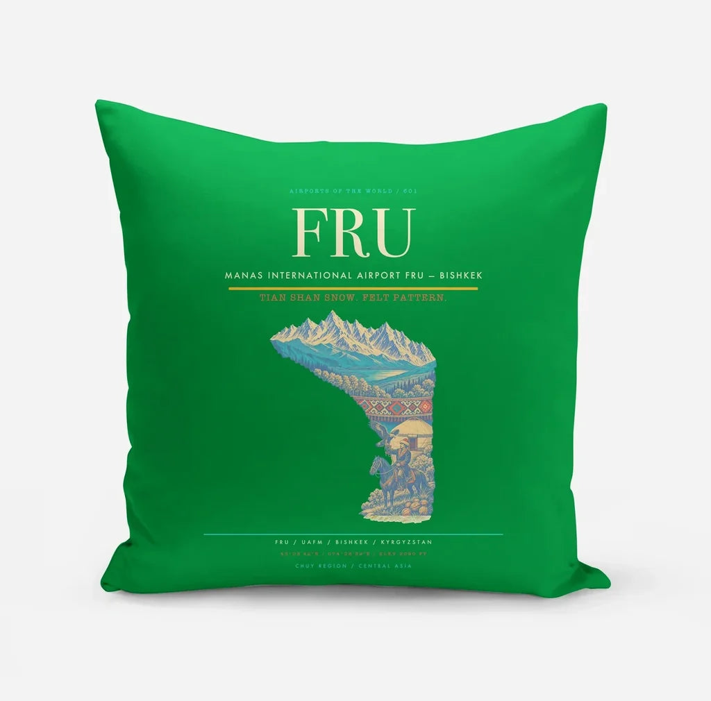 Manas International Airport (FRU) design on green pillow