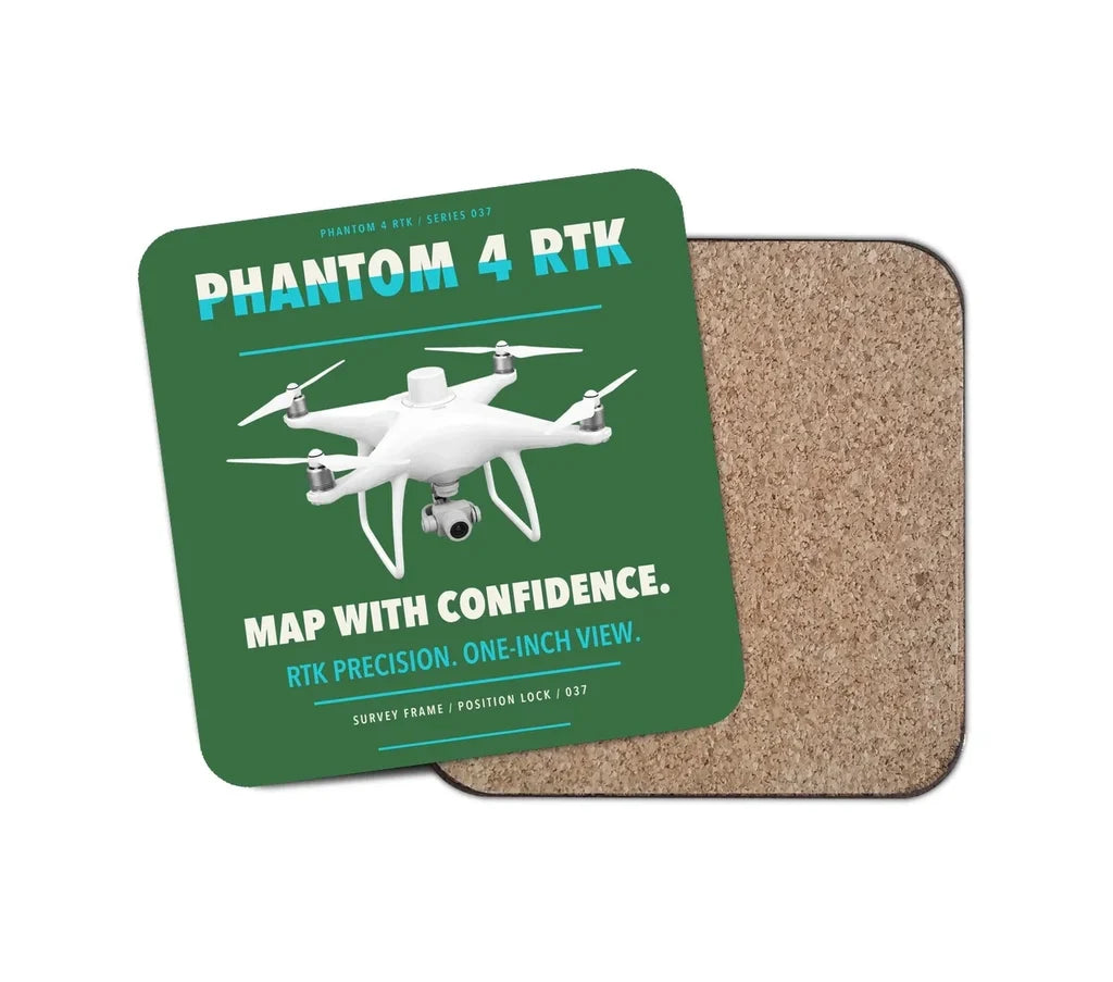 DJI Phantom 4 RTK design on green 1 piece coaster