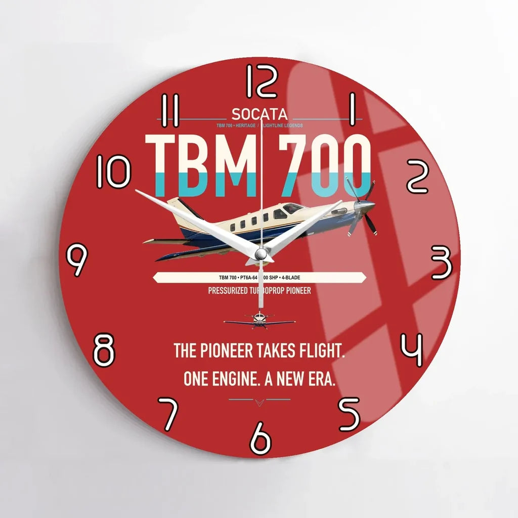 Socata TBM 700 design on red no frame wall clock