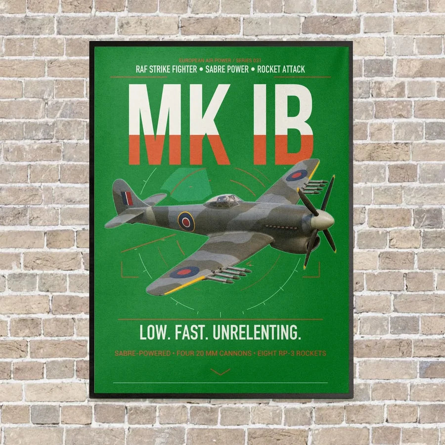 Hawker Typhoon Mk IB vertical canvas print - framed - green background