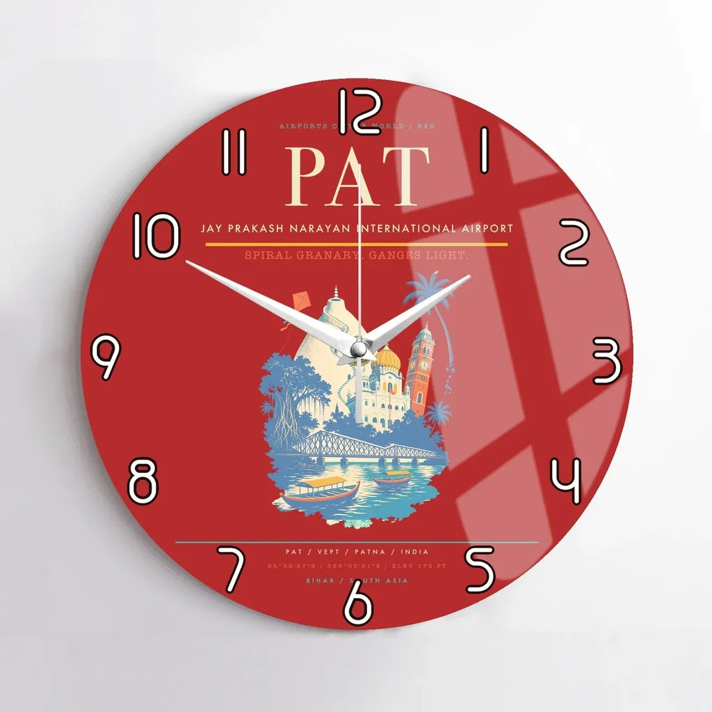 Jay Prakash Narayan International Airport (PAT) design on red no frame wall clock