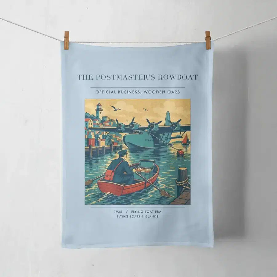 VINTAGE G4278 - The Postmaster's Rowboat - Designed Towels design on lightblue