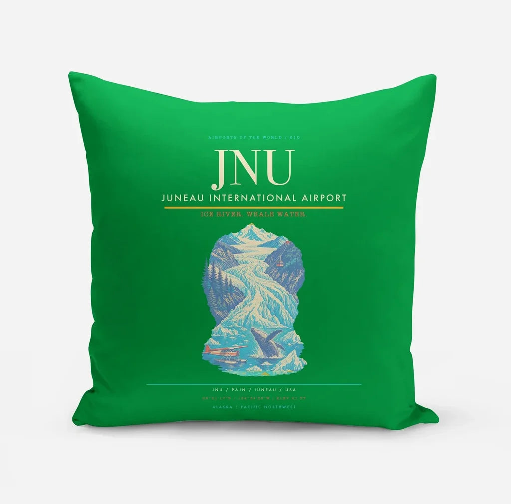 Juneau International Airport (JNU) design on green pillow