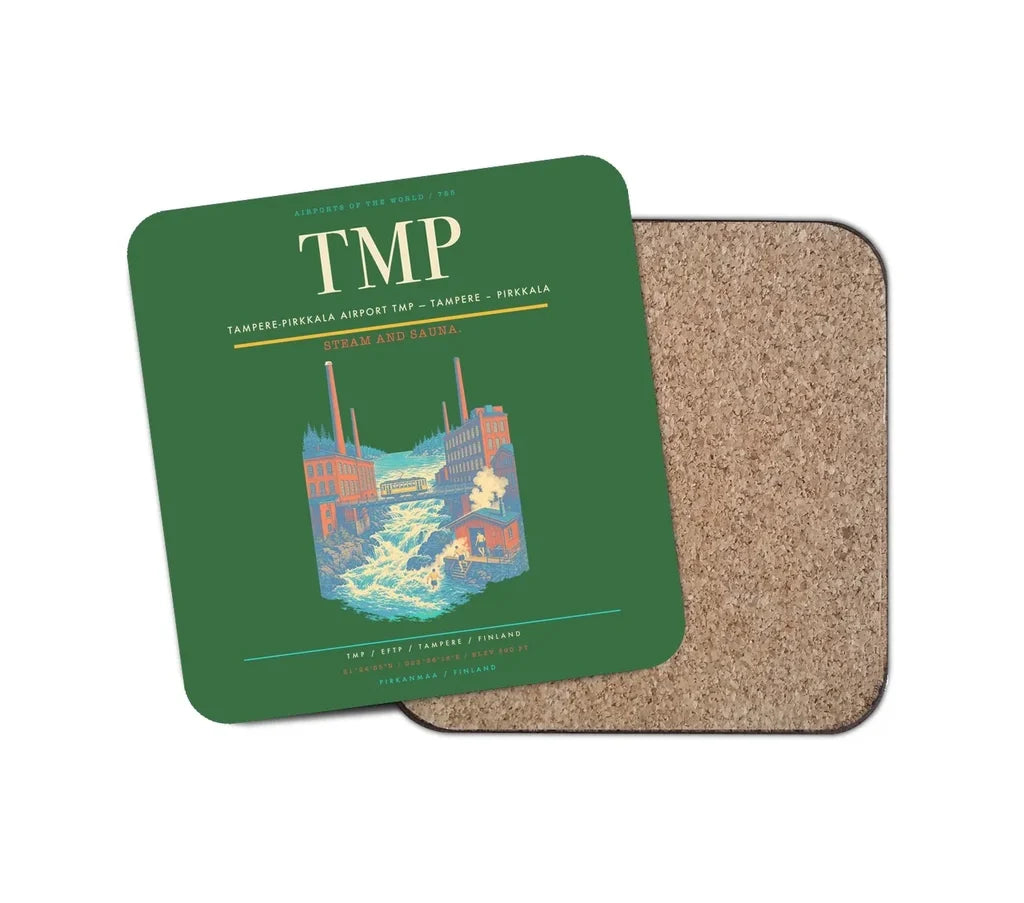 Tampere-Pirkkala Airport (TMP) design on green 1 piece coaster