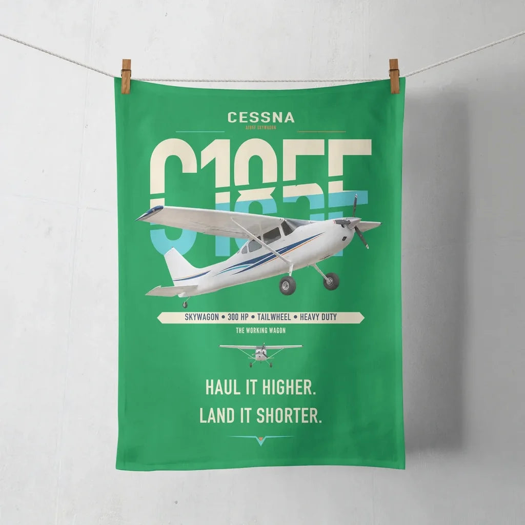 Cessna A185F Skywagon design on green towel