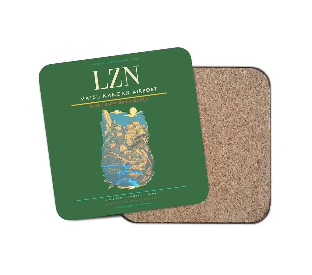 Matsu Nangan Airport (LZN) design on green 1 piece coaster