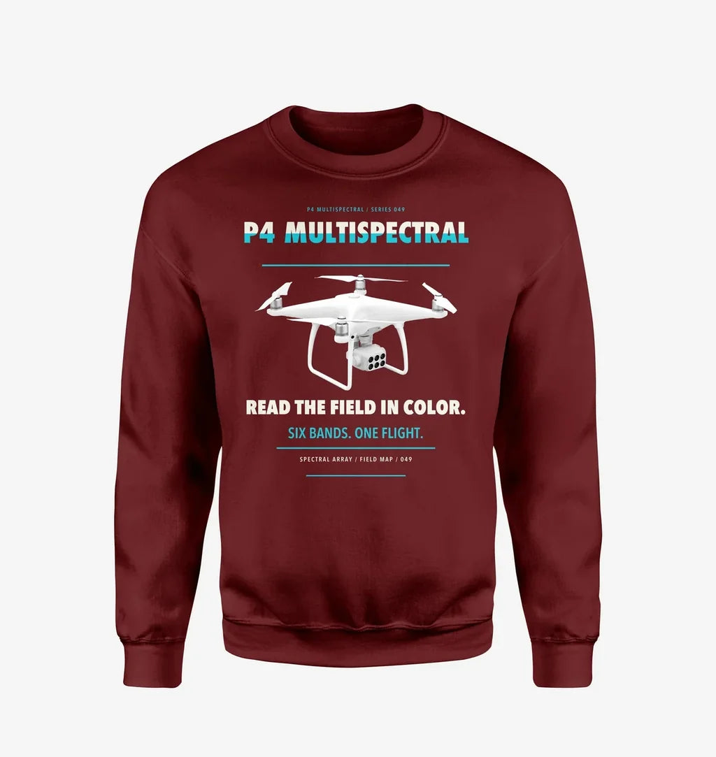 DJI P4 Multispectral design on wine red sweatshirt