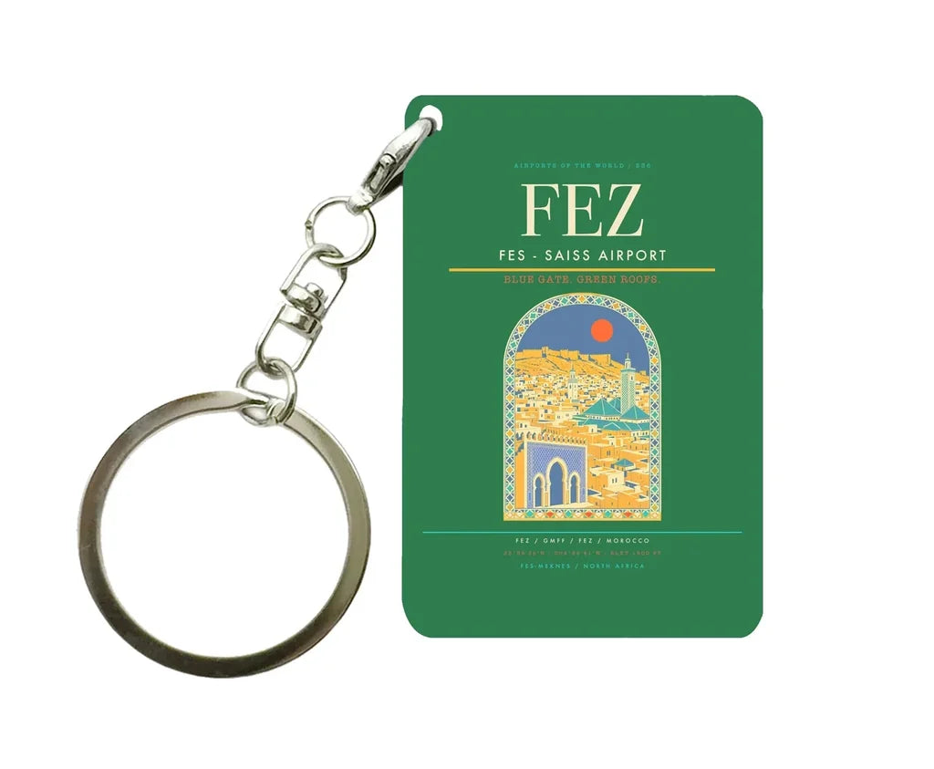 Fes - Saiss Airport FEZ Key Chain design on green key chain