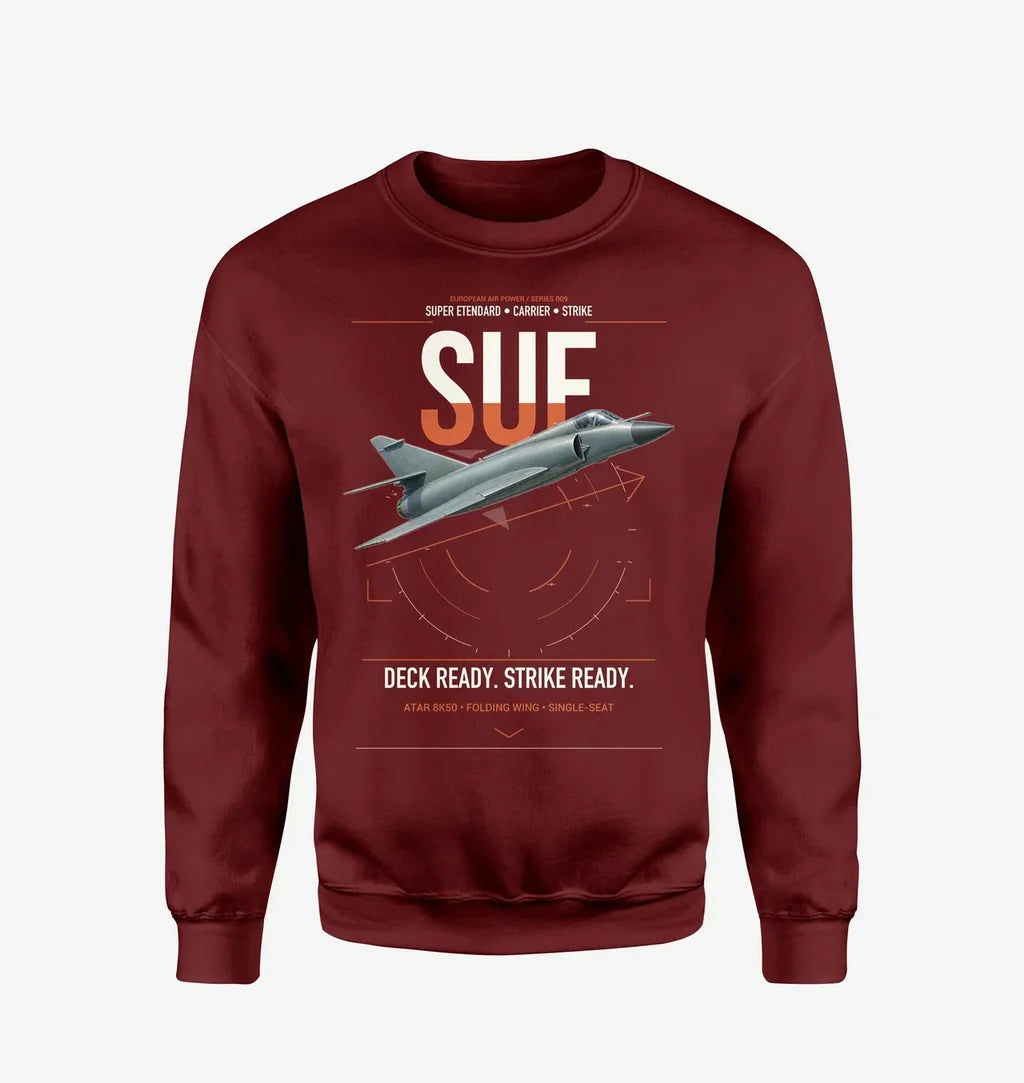 Dassault Super Étendard design on wine red sweatshirt